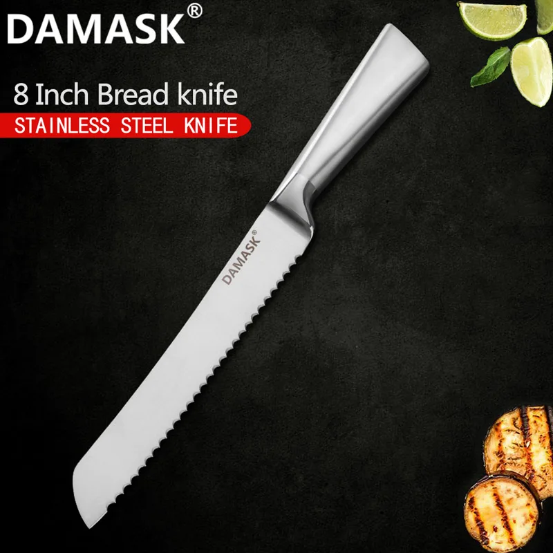 Дамасский Профессиональный поварской набор кухонных ножей 3Cr13 набор ножей из нержавеющей стали держатель ножей Ножницы точилка японский нож - Цвет: Bread Knife