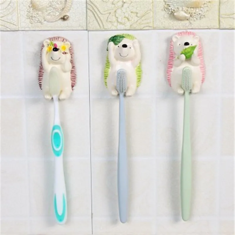 Cute Hedgehog Toothbrush Holder Resin Storage Rack Wall Mounted Towel