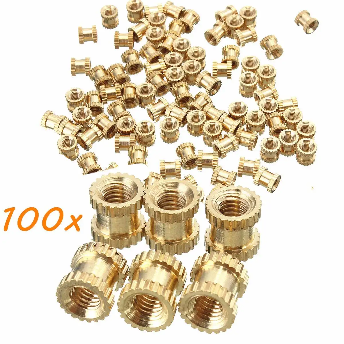 

100pcs / lot M5x5x5mm Brass Metric Threaded Knurl Round Shape Insert Nuts Fastener Hardware M5 5 * 5mm