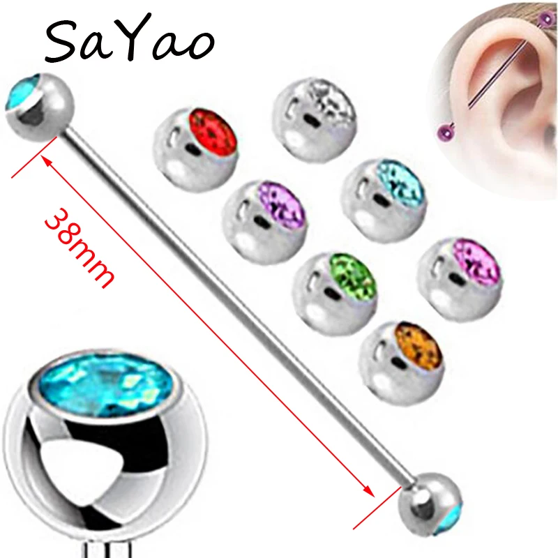 SaYao 2 piece Stainless Steel Earring 14G Long Industrial Barbell