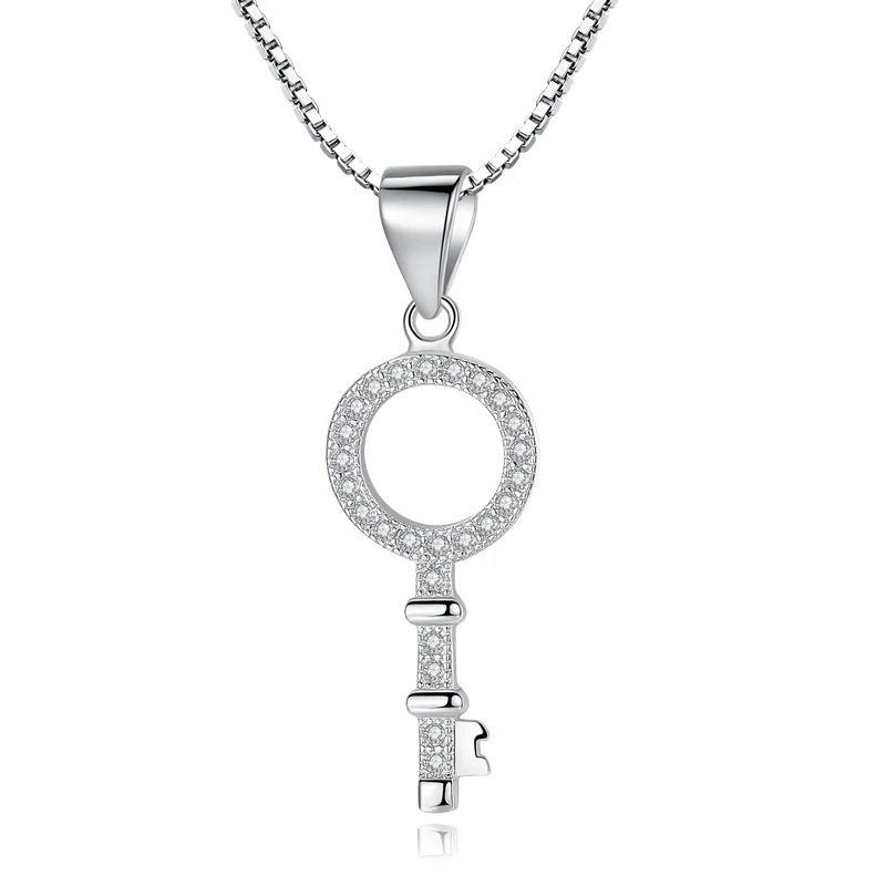 

New Authentic 925 Sterling Silver Necklace Sparkling Floating Locket Key Pendant Necklaces Clear Crystal Women Fashion Jewelry