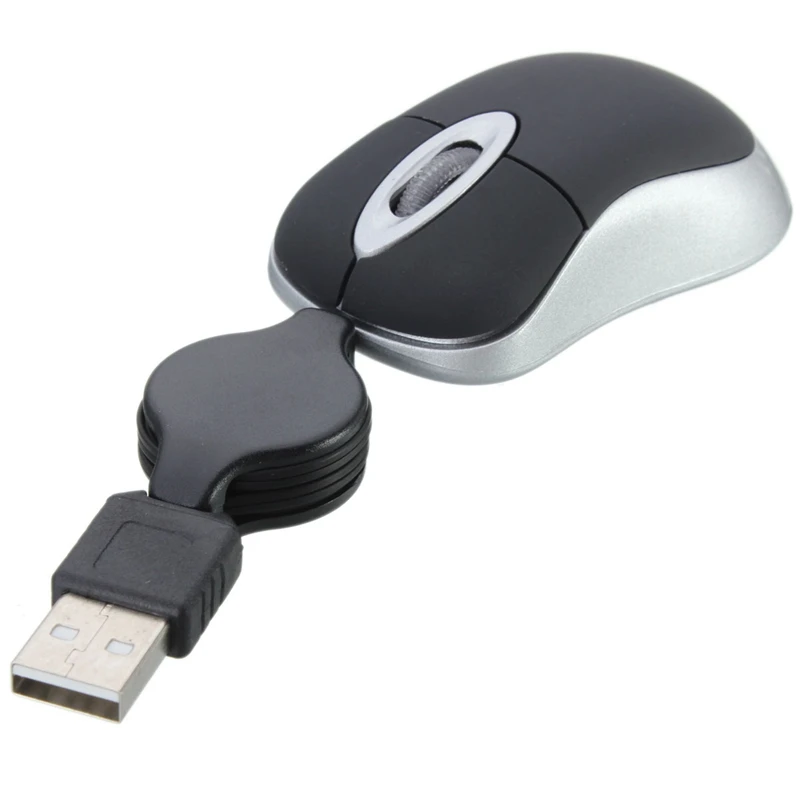 

Mini Wired Optical USB Scroll Mouse Protable Retractable Cable 800DPI Mice For Travel Laptop PC Computer Notebook Black/Silver