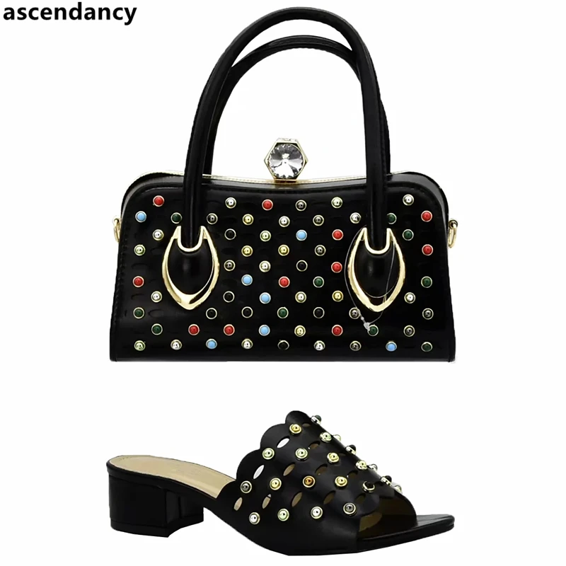 Africana Imitación Zapatos azul Negro Y oro Las Fiesta De azul Zapato Conjunto vino Mujeres Decorado Italia Tinto Cielo Nigeria Italiano Bolso Con En Diamantes p8nzTxUx