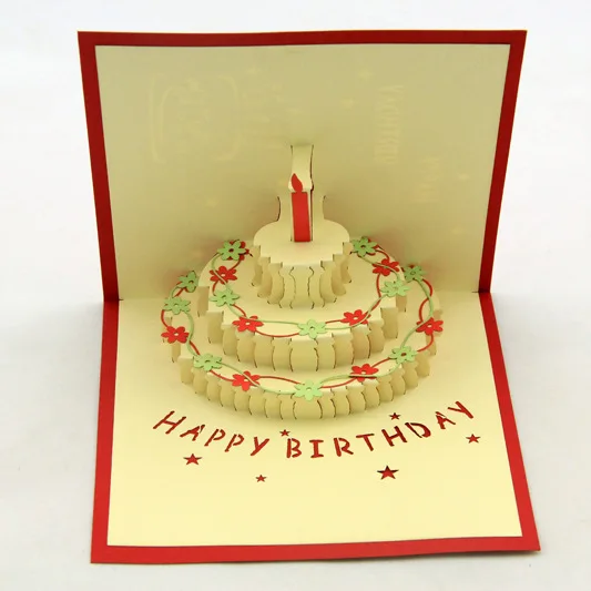 

Happiness cake 3D staff birthday three-dimensional paper cutting greeting card creative Korean birthday three-dimensional card w