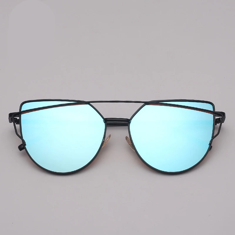 black blue RBROVO, фирменный дизайн, кошачий глаз, солнцезащитные очки для женщин, Ретро стиль, металлические, отражающие очки для женщин, зеркальные, Ретро стиль, Oculos De Sol Gafas - Цвет линз: black blue