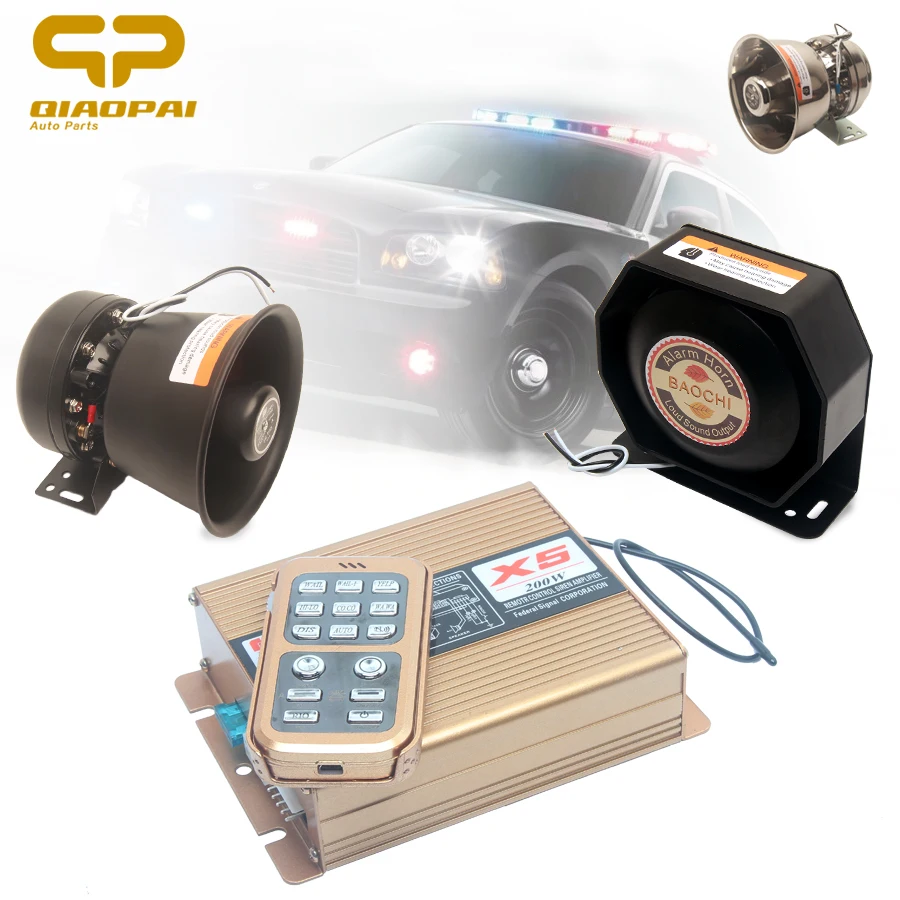 

Universal Wireless Remote Car Alarm Horn Auto Loud Speaker 200W Police Siren PA MIC System Waring Sound 18 Tone Multi Flash Lamp