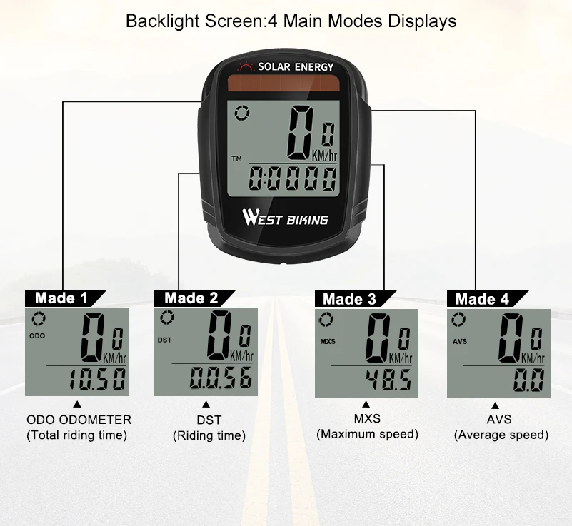 WEST BIKING беспроводной Велосипедный компьютер солнечной энергии водонепроницаемый велосипедный одометр секундомер дорожный MTB велосипедный компьютер велосипедный спидометр