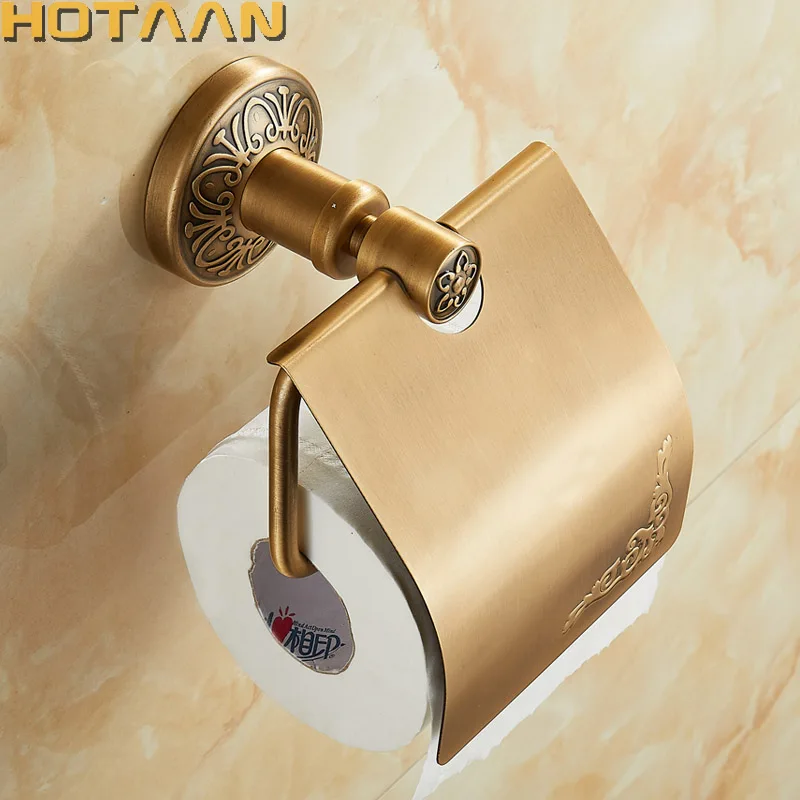 Billig Freies Verschiffen, Feste AluminiumToilet Papier Halter Antike Messing Farbe Tissue Rollen Papier Box Klassische Bad Zubehör YT 14292