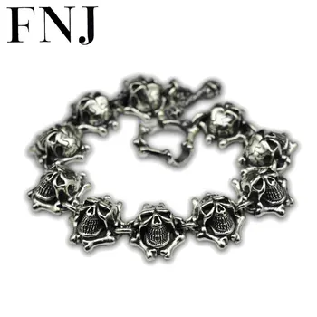 

Punk Skull Bracelet 925 Sterling Silver pulseras Christmas Gifts S925 Solid Thai Silver Skeleton Big Bracelet Men Jewelry