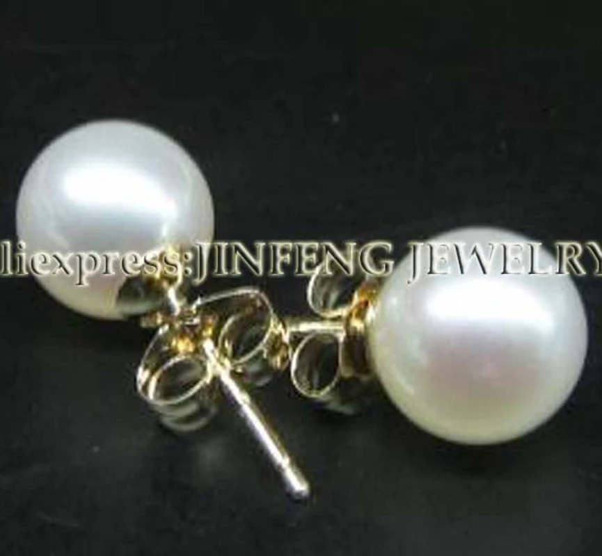 

AAA 8-8.5mm round pearl yellow gold stud earring free P&P
