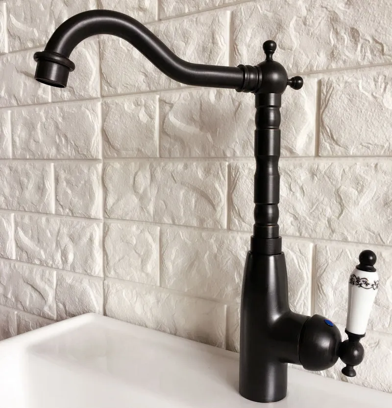Swivel Spout Water Tap Oil Rubbed Black Bronze Single Handle Single Hole Kitchen Sink & Bathroom Faucet Basin Mixer Tap anf372
