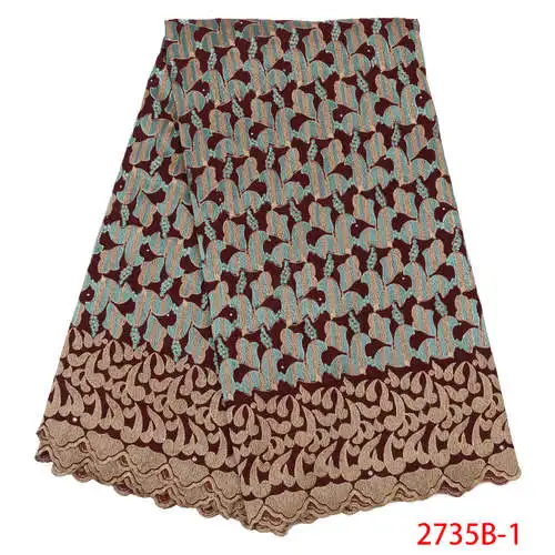 Африканское швейцарское кружево вуаль ткань, Высококачественная французская кружевная ткань с камнями, нигерийские вышитые хлопчатобумажные кружева KS2735B-1 - Цвет: Picture 1