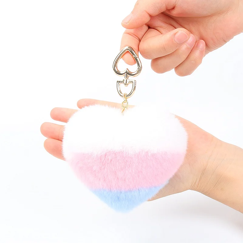 Luxury Gift Bunny Rabbit Fur Colors Heart Shape Keychain Pom pom Fluffy Key ring bag Pendant gift car pendant Handbag charm | Украшения и