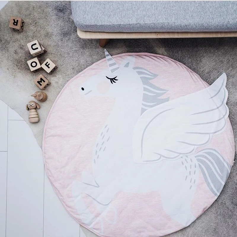 Baby Pink Unicorn Play Mat Cartoon Cotton Toys Rugs Sweet Toy Round Pad