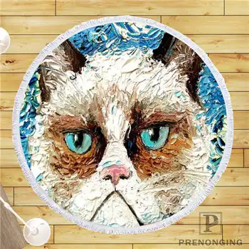 

Custom DIY Customized Microfiber Fabric lovely cat (1)@1 Round Beach Blanket Towel Printed on Demand 150cm #19-01-28-4-122