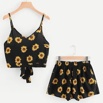 

Women casual summer shorts Sleeveless Crop Cami Tops Blouse+ Cord Shorts Outfit Set Sports Suit women's shorts 5.23
