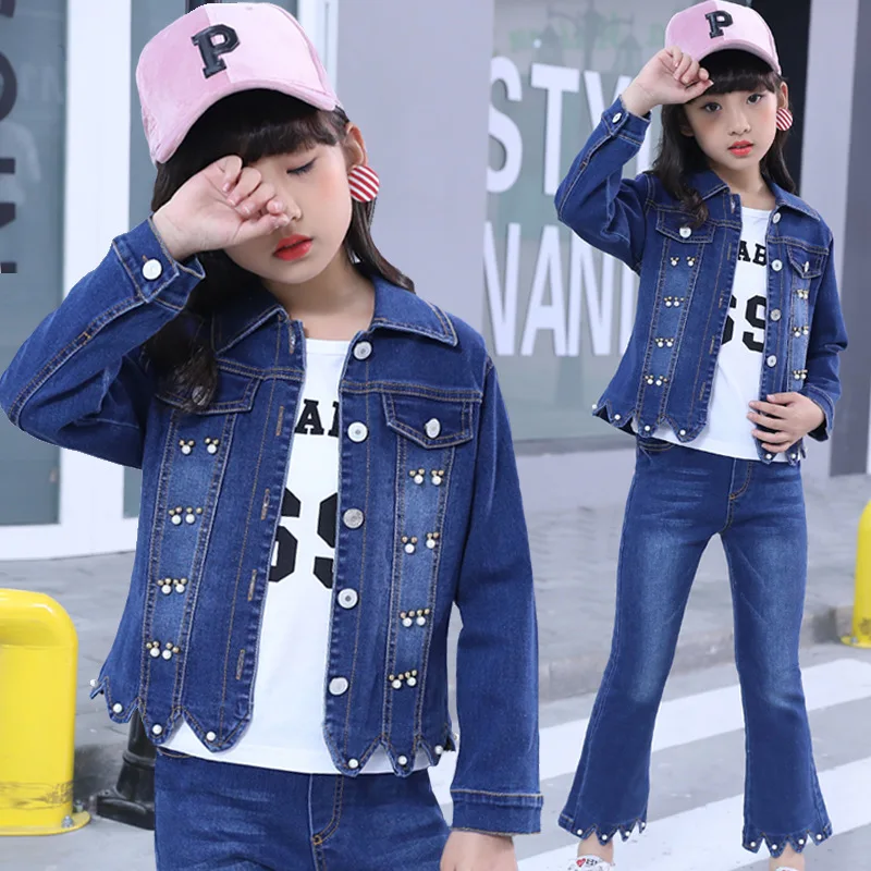 

girls clothes 2019 autumn winter new children's clothing girls suit 4-14 children's denim suit spring and autumn girls clothes