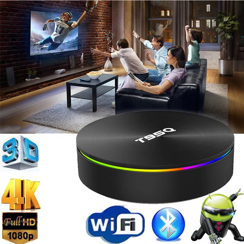 

T95Q Smart TV BOX 4K Quad Core 3D 4GB 64GB 1080P Media Player Audio Receiver Android8.1 Quad Core Dual WiFi BT4.1 100 Mbps H.265