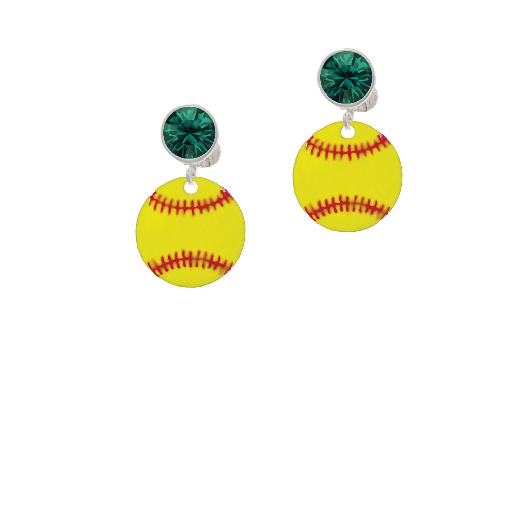 3/4'' Enamel Softball Crystal Clip On Earrings (5)