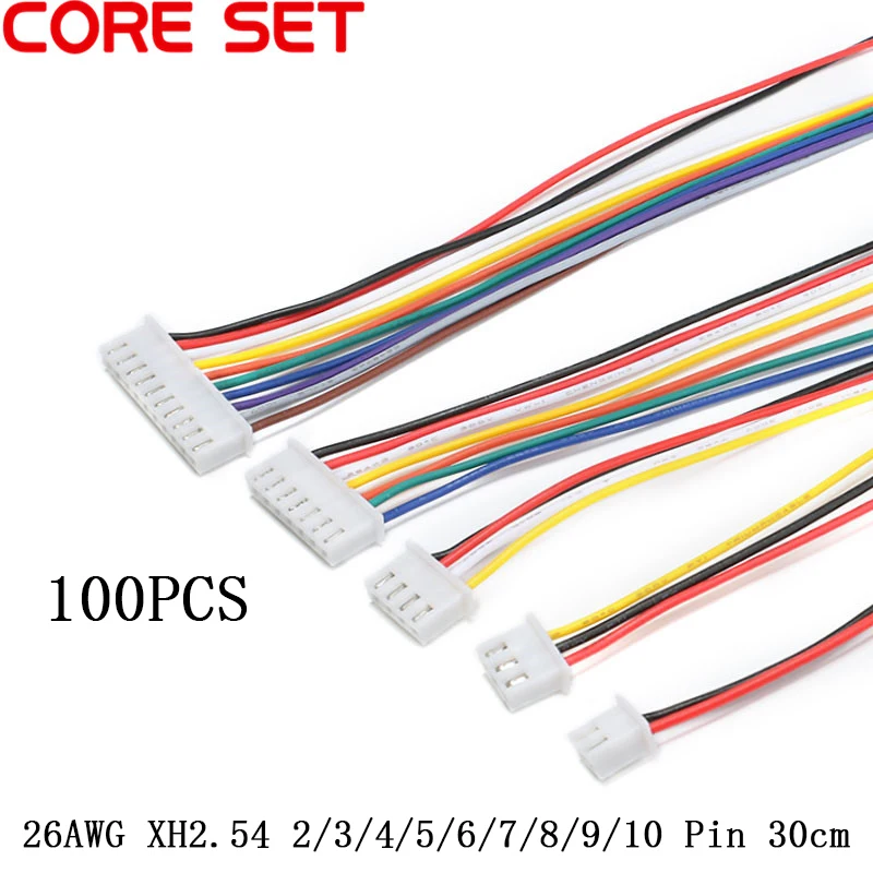 100 шт./лот 26AWG JST XH2.54 2/3/4/5/6/7/8/9/10 пин XH-2.54 шаг 2,54 мм разъем с жильный кабель 30 см Длина