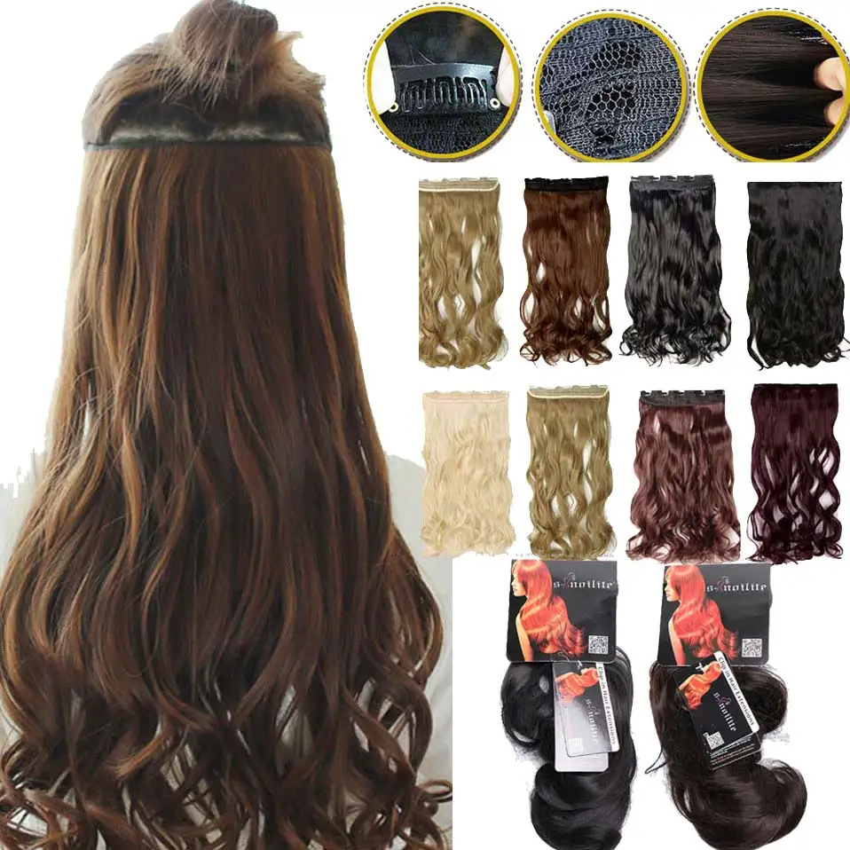 S noilite 27" Long Synthetic Hair Clip In One Piece Heat Resistant Fake