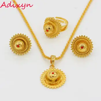 

African Wedding Jewelry Sets Crystal Necklace/Earrings/Ring/Pendant Gold Color/Copper Ethiopian/Dubai/Arab Bridal Gifts M06139