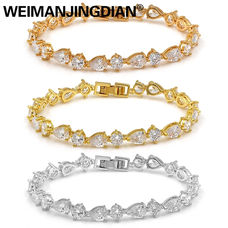 WEIMANJINGDIAN, высокое качество, Искрящиеся каплевидные и круглые браслеты с кристаллами из кубического циркония для женщин или на день рождения, ювелирные изделия, подарки