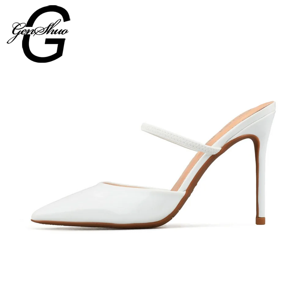 GENSHUO Women Mules High Heels Shoes Sexy Pumps Pointed Toe Pumps Mule Heeled Black Nude White Small Size 32 Big Size 44 45 46 GENSHUO Women Mules High Heels Shoes Sexy Pumps Pointed Toe Pumps Mule Heeled Black Nude White Small Size 32 Big Size 44 45 46