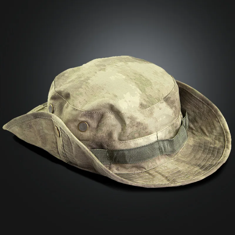 Мужской кардиган Кепка с покрывалом Мужская камуфляжная широкоугольная Кепка Snapback Boonie шляпа летняя дышащая снайперская солдатская шапка для пейнтбола - Цвет: ATACS tan