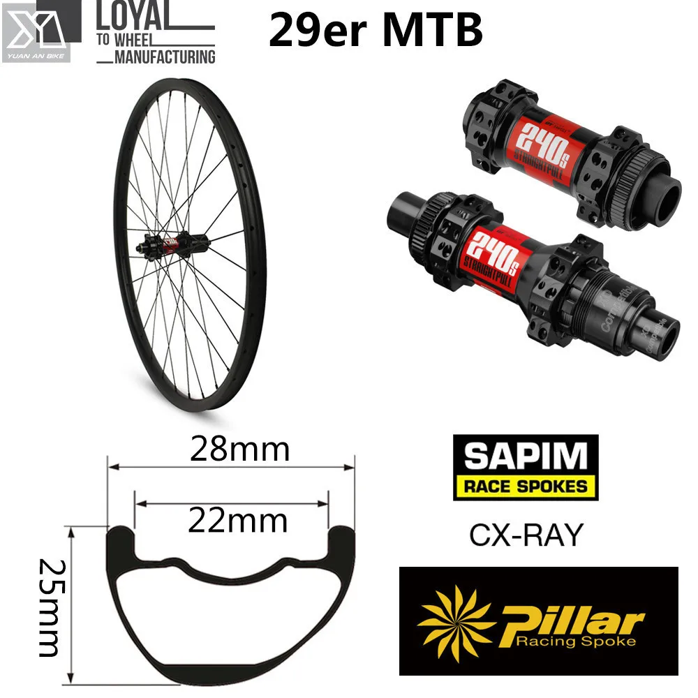 DT Swiss 240 Hub Sapim CX Ray Spoke 29er Carbon Mountain Bike Wheel XC