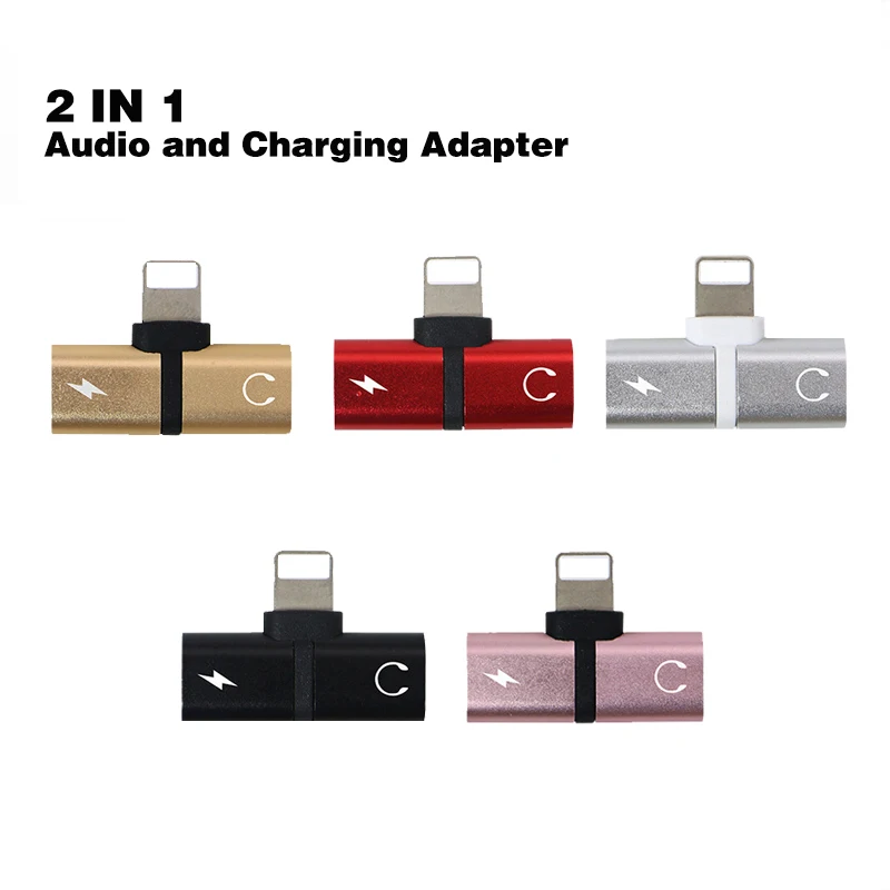 

Dual Audio Fast Charging Adapter Splitter 2 IN 1 for IPhone X XR XS Max 7 8 Plus Metal Dual Port for Lighting Cable Converter