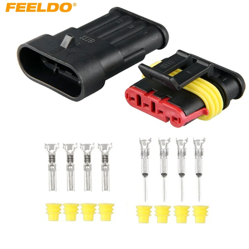 FEELDO 10Set Auto Car 4 Pin Way Waterproof Electrical Wire Connector
