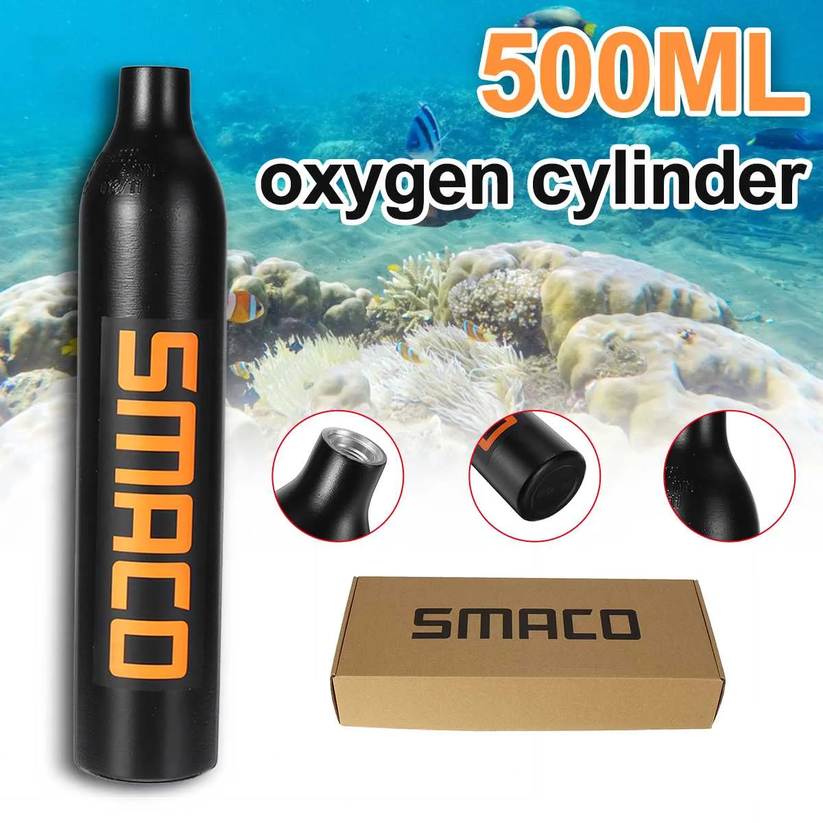 

SMACO 2 Color 500ml Potable Diving Equipment Aviation Aluminum Mini Scuba Diving Cylinder Oxygen Cylinder Air Tanks without Head