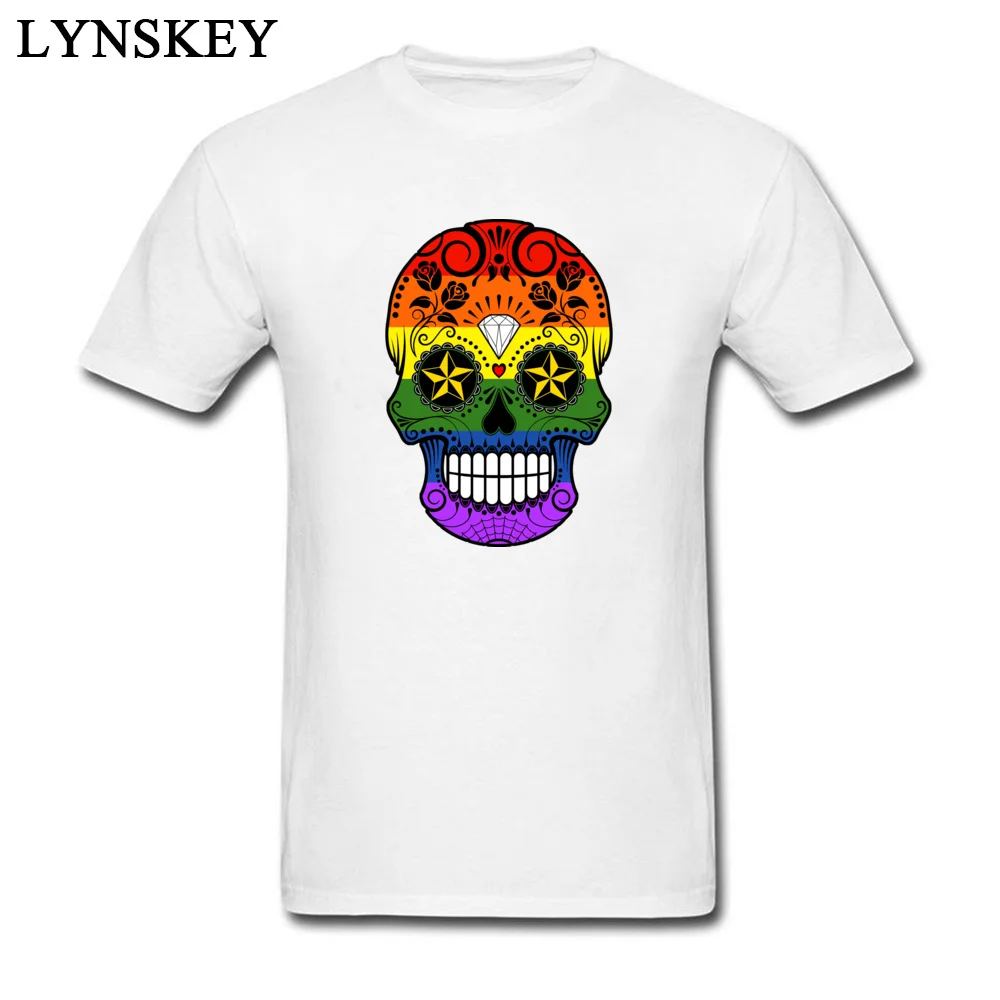Men's Tops Shirt Fashion Unique T Shirt 100% Cotton Fabric O Neck Short Sleeve Normal Casual Tee Shirt Top Quality Drop shipping Gay Pride Rainbow Flag Sugar Skull white