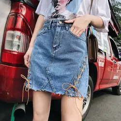 Старинные юбки женщин 2018 лето-весна корейский vestido feminina джинсы тонкие джинсовые юбки женские Y1410