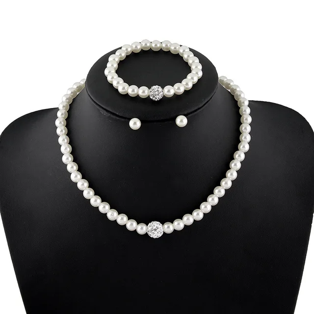 Elegant Simulated Pearl Jewelry Set Silver Color Necklace Earrings Elegant Simulated Pearl Jewelry Set Silver Color Necklace Earrings Bracelet Wedding Sets For