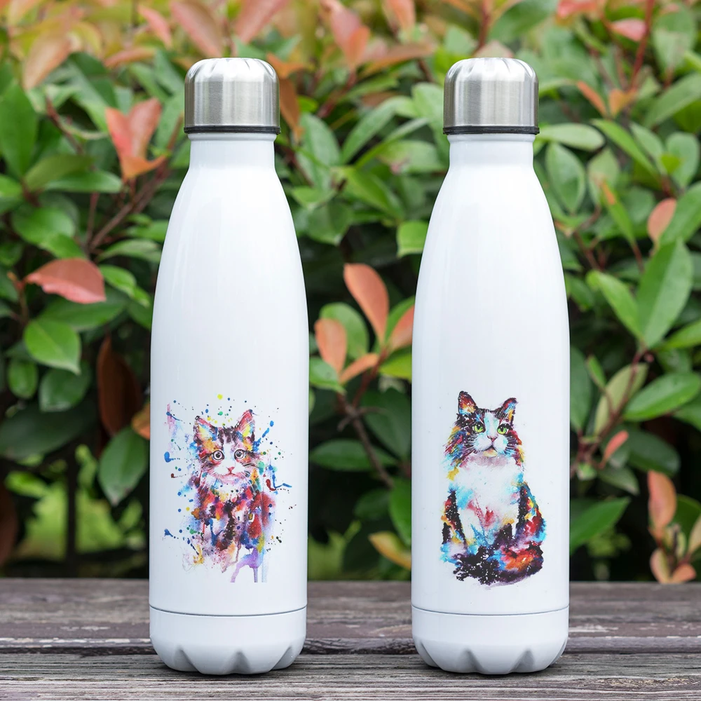 Details about   Cat coloring illustration abstract design water bottle stainless steel reusable 
