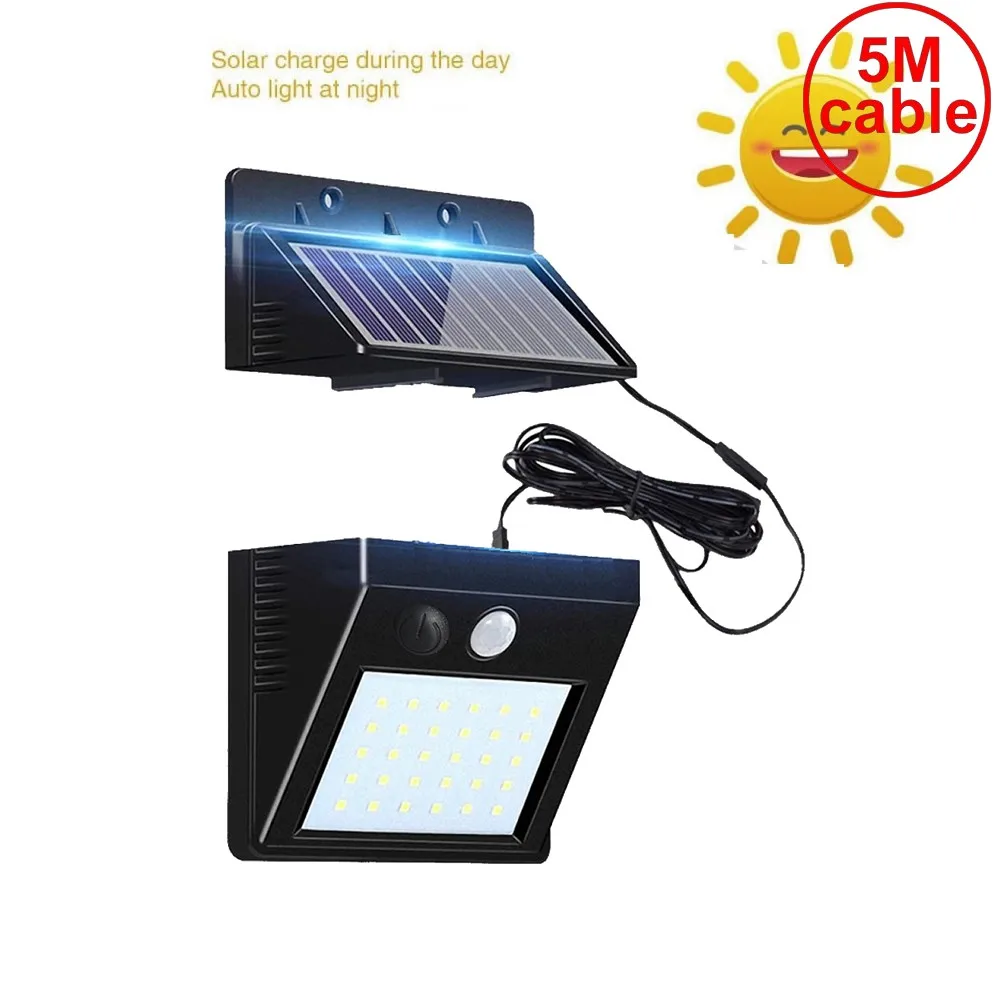 

30 led 500lm solar light split mount pIR motion sensor mode waterproof for patio yard door deck fence lawn lantern indoors usage