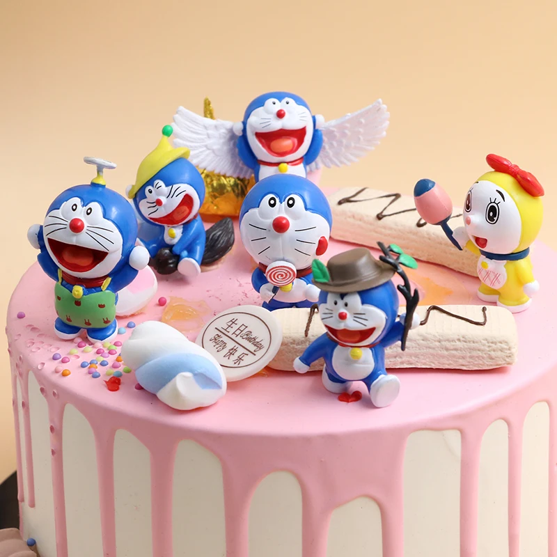 

6pcs/set Anime Cartoon Cute Doraemon With Wings Mini PVC Figure Model Doraemon cake topper for cake decoration