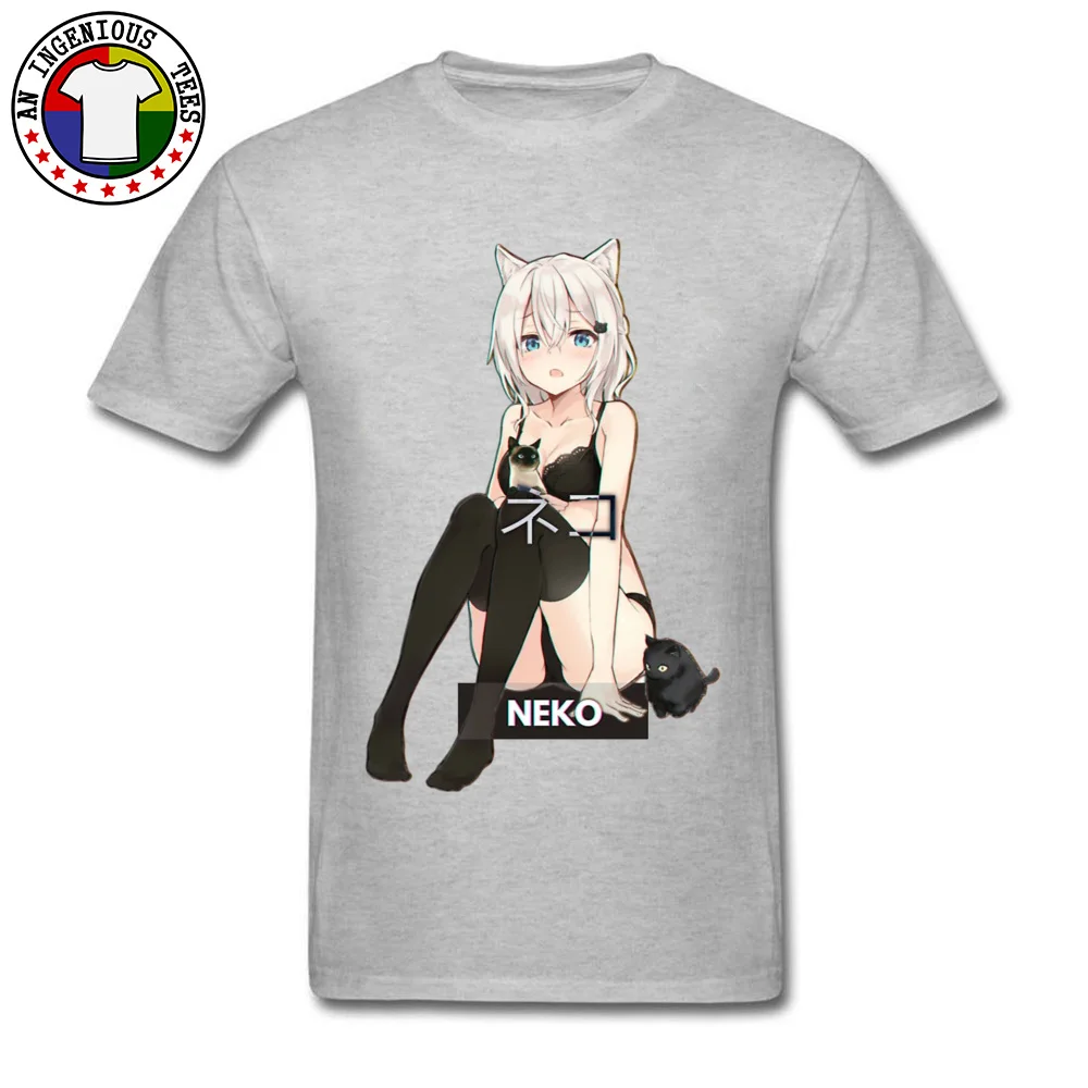 Neko Waifu Ahegao/футболки для девочек Otaku Senpai Nerdy Manga Harajuku Cat футболка, популярные мужские футболки японского комикса - Цвет: Gray