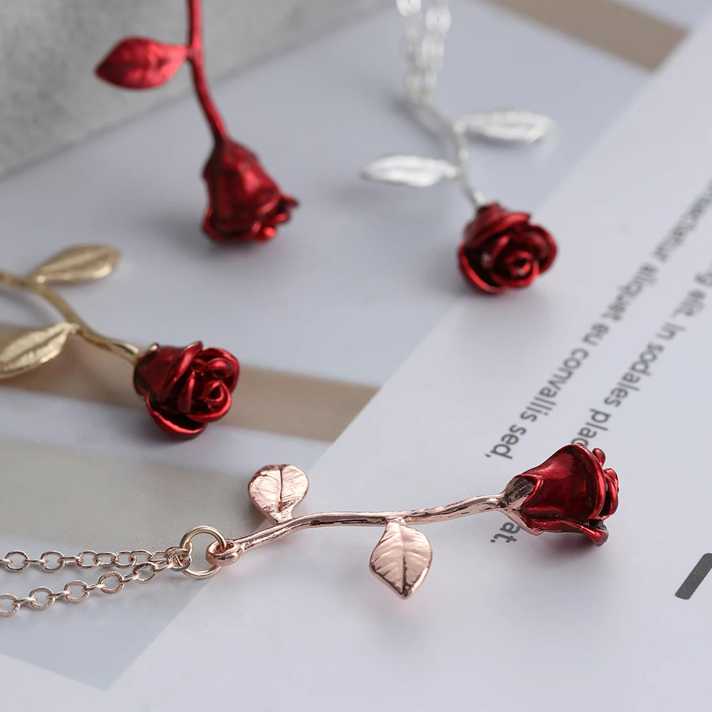 Женское колье чокер с красной розой Bijoux ожерелье подвеской в стиле бохо