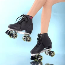 Black Roller Skates With Black Led Lighting Wheels Double Line Skates Adult Racing 4 Wheels Two line Roller Skating Shoes