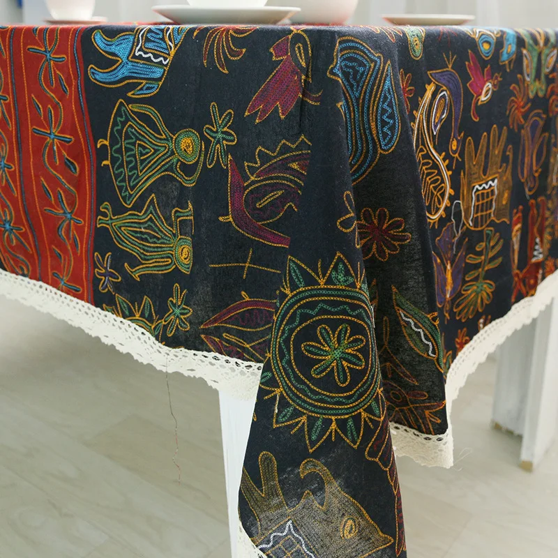 

Bohemian Linen table cloth rectangular ramadan decoration Tablecloth lace for table mandala kitchen accessories table cloth