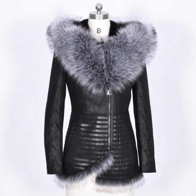 Real Fur Leather Jacket Women Natural Big Fox Fur Collar Hooded Coat Slim Fit Vintage Luxury Brand Genuine Leather Outwear 7XL Real Fur Leather Jacket Women Natural Big Fox Fur Collar Hooded Coat Slim Fit Vintage Luxury Brand Genuine Leather Outwear 7XL
