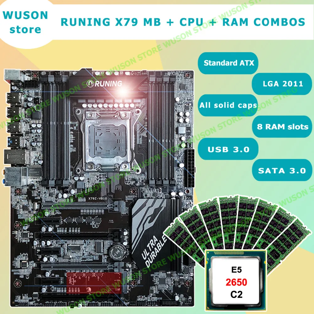 Новинка! Runing Super ATX X79 LGA2011 материнская плата 8 разъемов DDR3 DIMM max 8*16G память Xeon E5 2650 C2