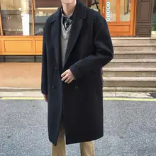 Повседневное модное мужское длинное шерстяное пальто с широкой талией, мужская куртка с длинным рукавом, одноцветное двубортное кашемировое пальто и куртка