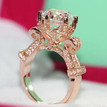 

3 Carat Pure Rose Gold Oxhead Style Brilliant Diamond Anniversary Ring For Women Factory Directly Wholesale Gold Ring