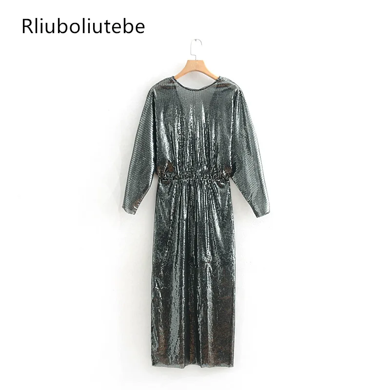 

backless sexy sequined long mesh dress women elastic waist long sleeve o neck see through long sexy club party dress fashion