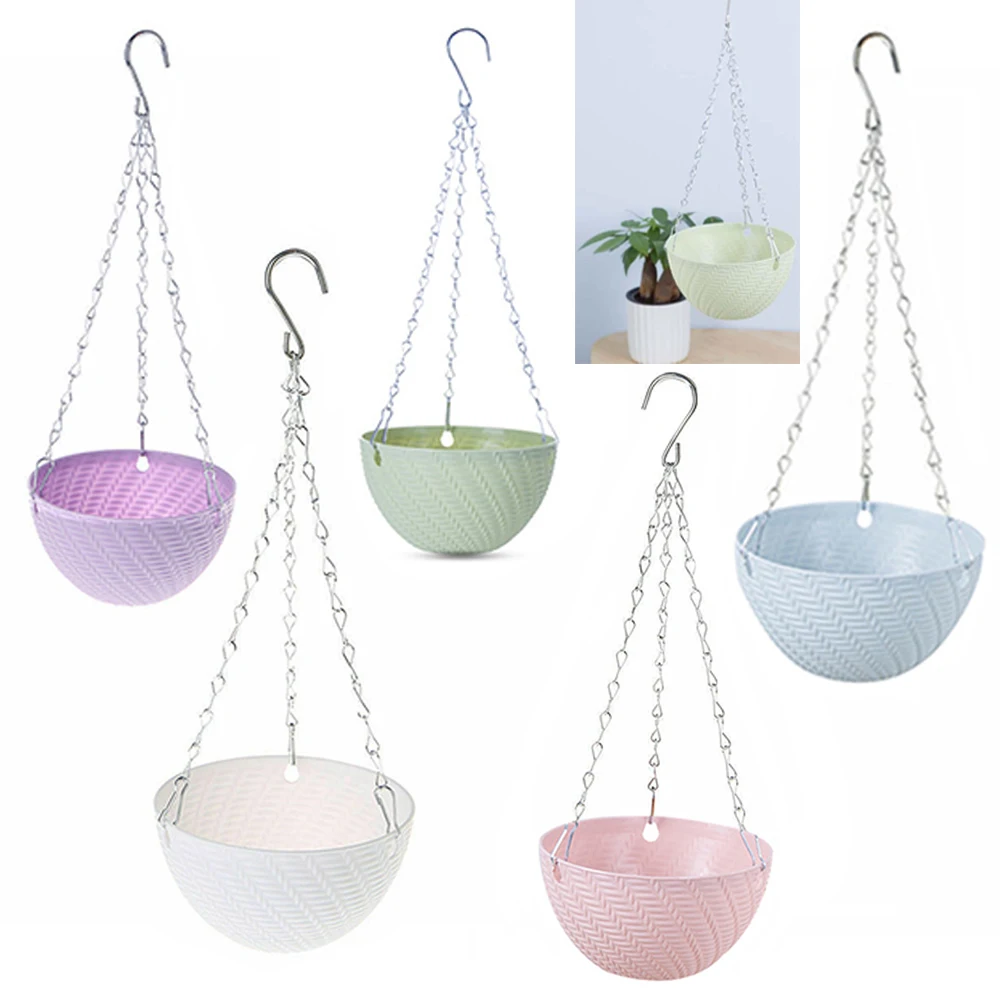 

1 pcs Plastic Chain Basket Home Flower Pot Planter Hanging Decoration Creative Plant Garden