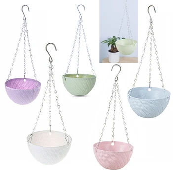 

1Pcs Plastic Chain Basket Home Flower Pot Planter Hanging Decoration Creative Plant Garden 4 Colors